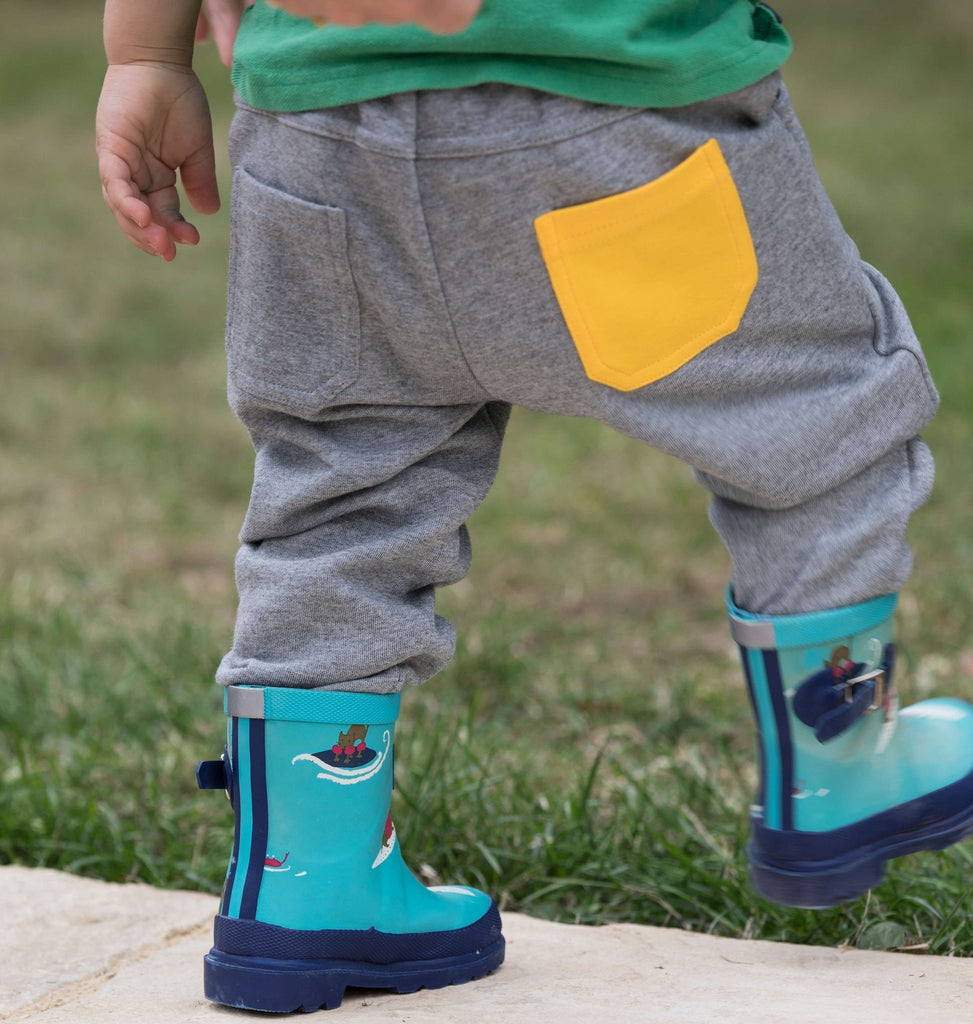 cute baby toddler kids boy girl cotton joggers sweatpants pants trousers non-slip grips  wellies boots socks attached built-in footed