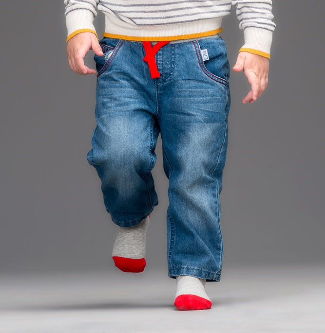 cute baby toddler kids boy girl cotton joggers sweatpants pants trousers jeans red non-slip grips socks stay on built-in footed